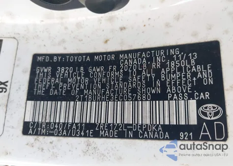 2014 Toyota Corolla L z USA, uszkodzony, nr VIN 2T1BURHE3EC057680